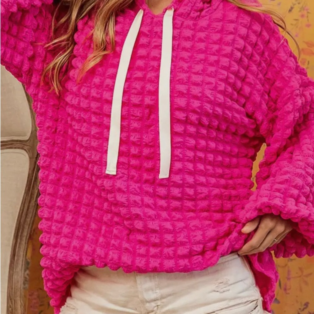 Rose Bubble Textured Waffle Hoodie